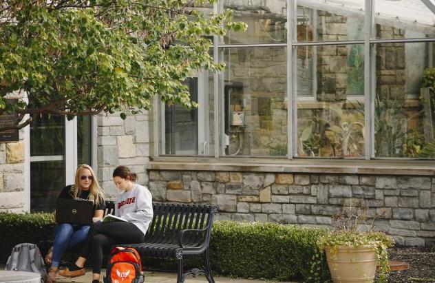 students on bench